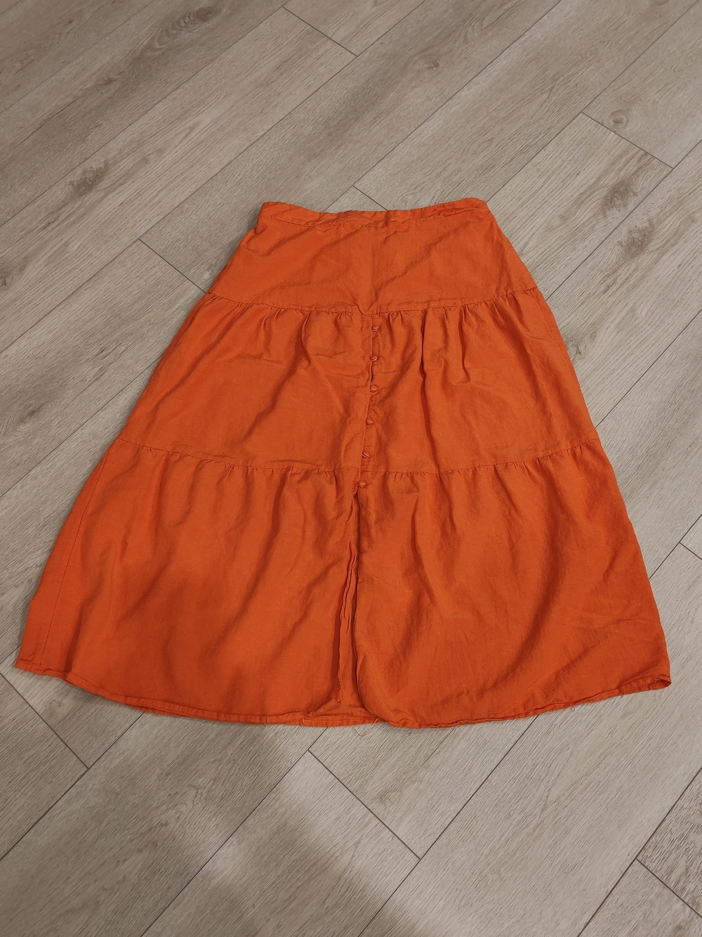 Tiered A-Line Midi Skirt in Vivid Orange